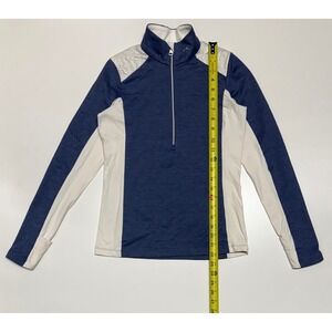 KJUS Women Forum Midlayer Half-Zip Pullover Blue White LS Ski Top Size 34 XS